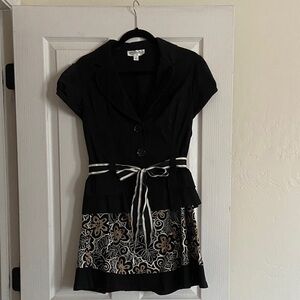 Studio I Black Top with White and Brown Floral Design Skirt